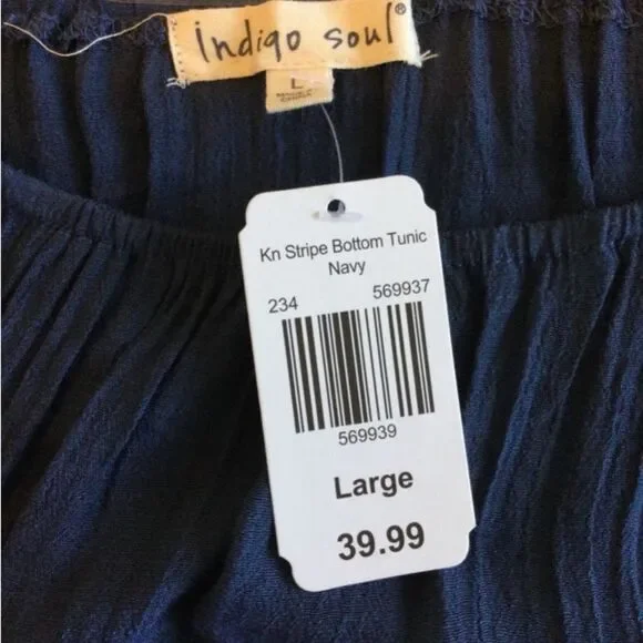 Indigo Soul Tunic Blouse Women’s Size Large Color Navy White 3/4 Sleeve - Picture 5 of 13